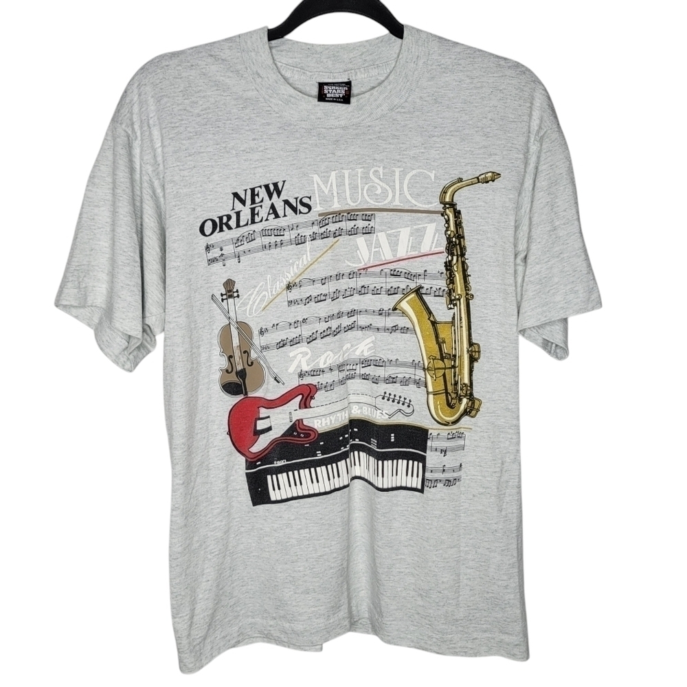 Vintage 80s New Orleans Sheet Music NOLA Jazz Rock Classical T-Shirt in Grey